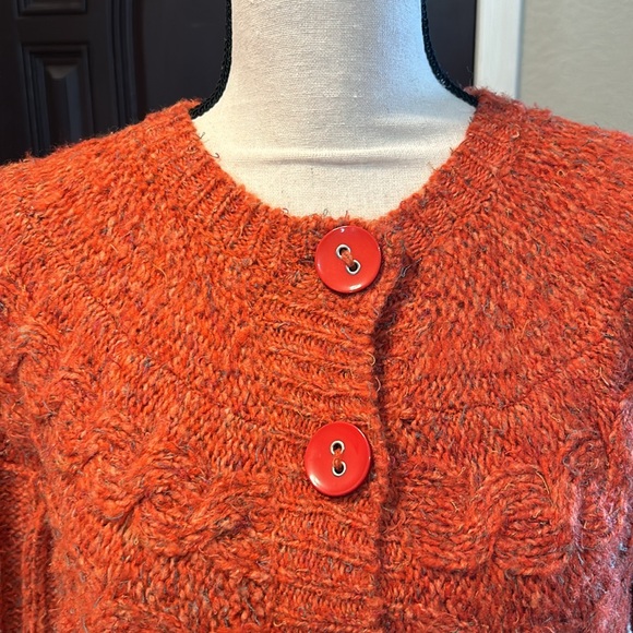 Wool Blend Orange Harvest 3 Button Cable Sweater - Picture 4 of 12